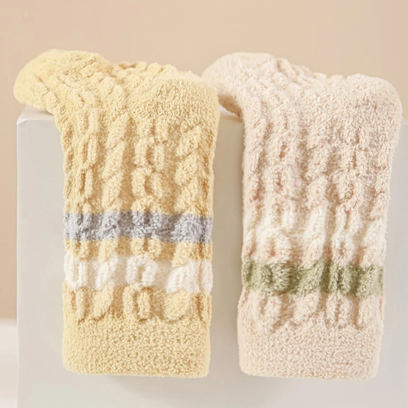 3/5 Pairs Winter Warm Baby Mid Tube Socks Soft Thickned Striped Newborn Socks Toddler Socks For Boys And Girls