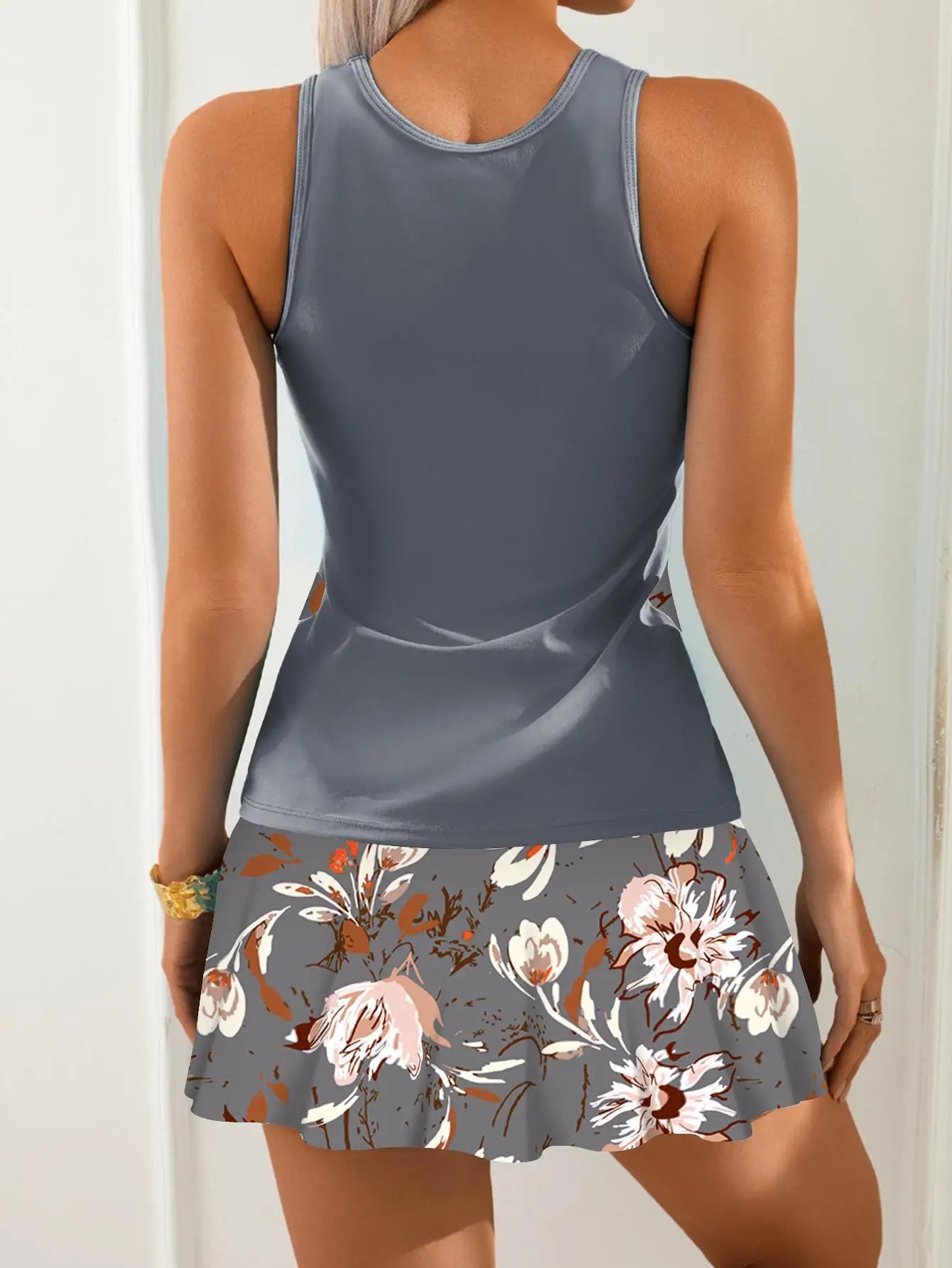 Modest Boxer Brief Tankini Floral Skirted Printed Tankini Tummy Control Ruched Tankini Beach Vacation Cover Up Swimsuit