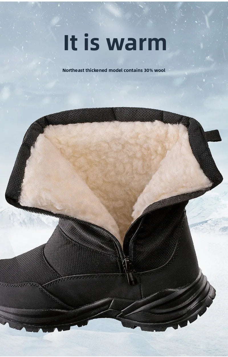 Winter Men's Boots Fashion High-top Casual Cotton Boot Thick Fur Plush Warm Snow Boots Non Slip Platform Boots for Men Botas2025