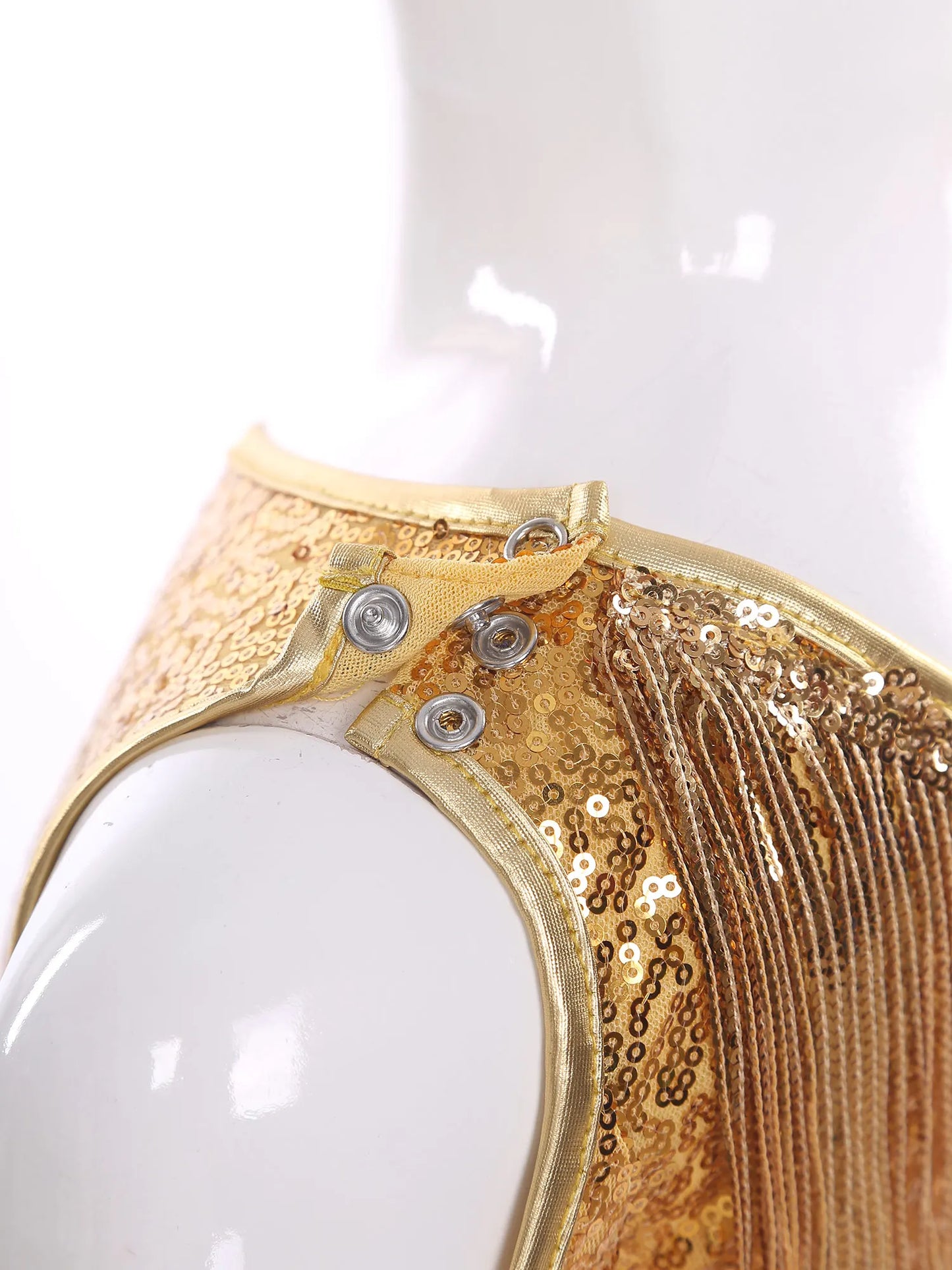 Children's One Shoulder Tassels Tops Streetwear Kids Girls Sequins Crop Top T-shirts Fashion Shiny Stage Performance Costume