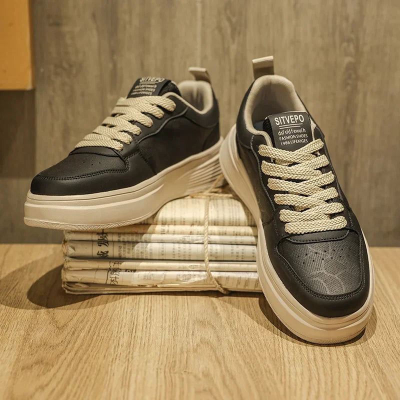 Men's Casual Sport Shoes Thick Bottom Invisible Heightening 10cm Rubber Outsole Synthetic Upper Breathable Lace-Up Sneakers