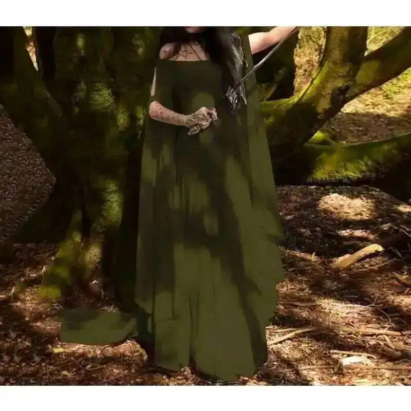 Women's Dress Cos Halloween Costume Women Dress Medieval Dresses Party Long Sleeve Round Neck Belt