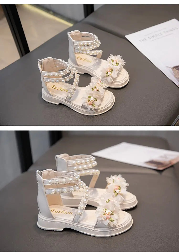 Girls Summer Sandals Soft Bottom Toe-Open Cute Princess Shoes Middle Large Children Little Girls Student Beach Shoes