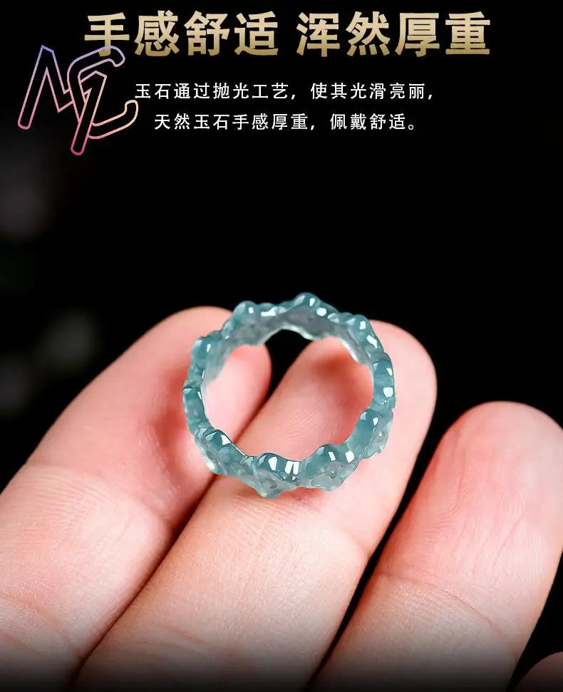 Natural Myanmar Jadeite Clover Ring Real Jade Jewelry Accessories Carved Vintage Amulet Talismans Luxury Gifts for Women
