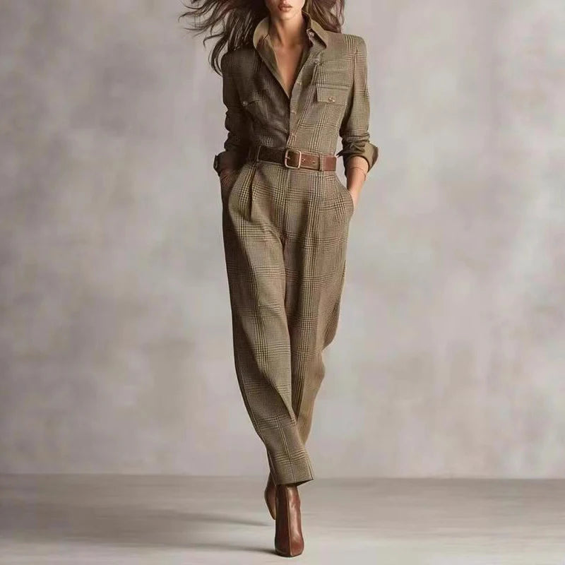 Fashion Lapel Collar Button Pocket Long Jumpsuit Women Casual Long Sleeve Solid Party Romper Elegant Street Loose Cargo Playsuit