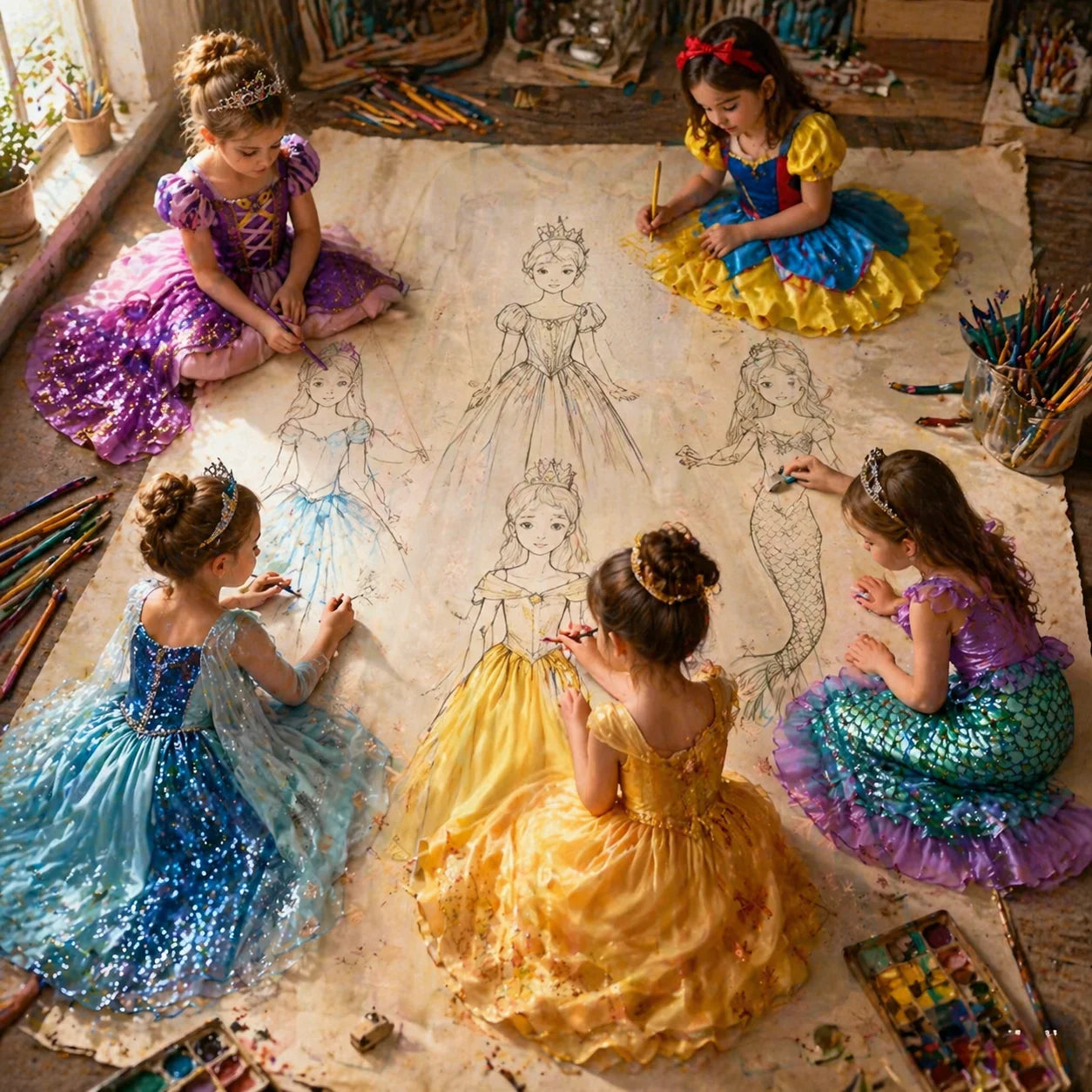 Halloween Birthday Carnival Princess Costume Dress Elsa Anna Snow White Aurora Moana Rapunzel Mermaid Belle for Girls 2-8Y