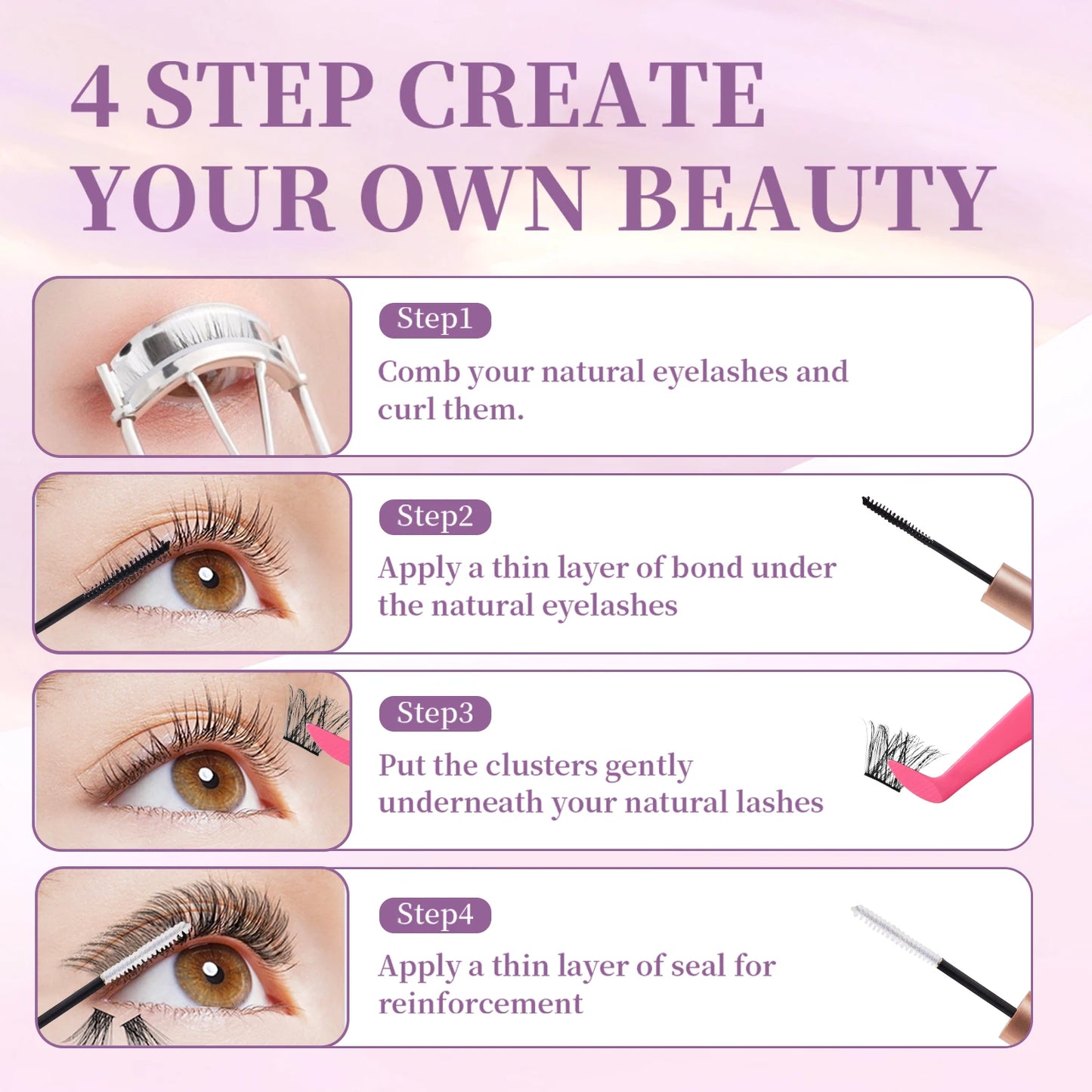 Lashes Clusters Kit Natural Look with Bottom Eyelash Wispy Individual Lash Mix Length with Bond&Seal Makeup Tools