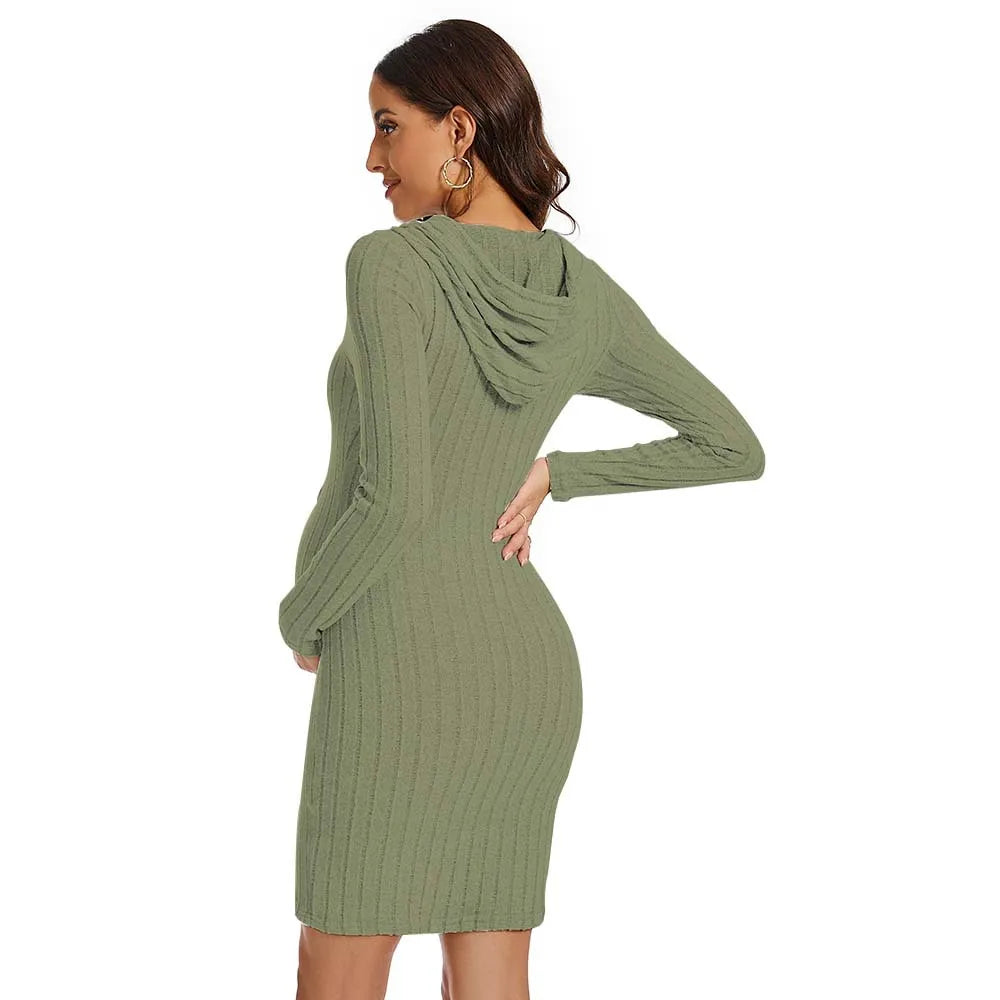 Pregnancy Dresses Relaxation Maternity Clothing Autumn Solid Color Knit Hoodie Daily Dress Close-fitting Skirt Women Clothes