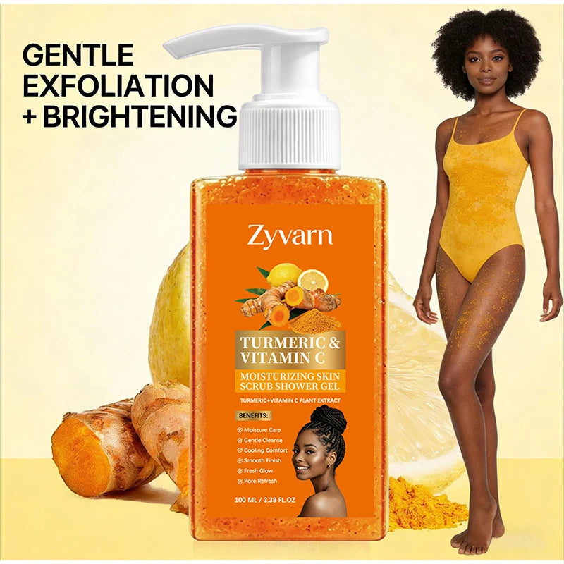 Turmeric&Vitamin C Moisturizing Body Wash, Exfoliating Cleansing Smoothing Body Wash, Gentle Scrub Finish Refreshing Natural Sce