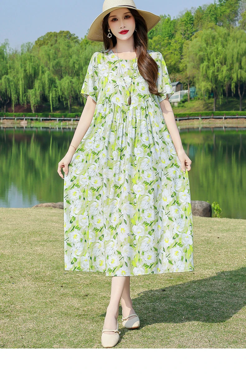 New Fashion Summer Dresses For Women 2025 Elegant Casual Short Sleeve Dress Soild Colour Women Clothing