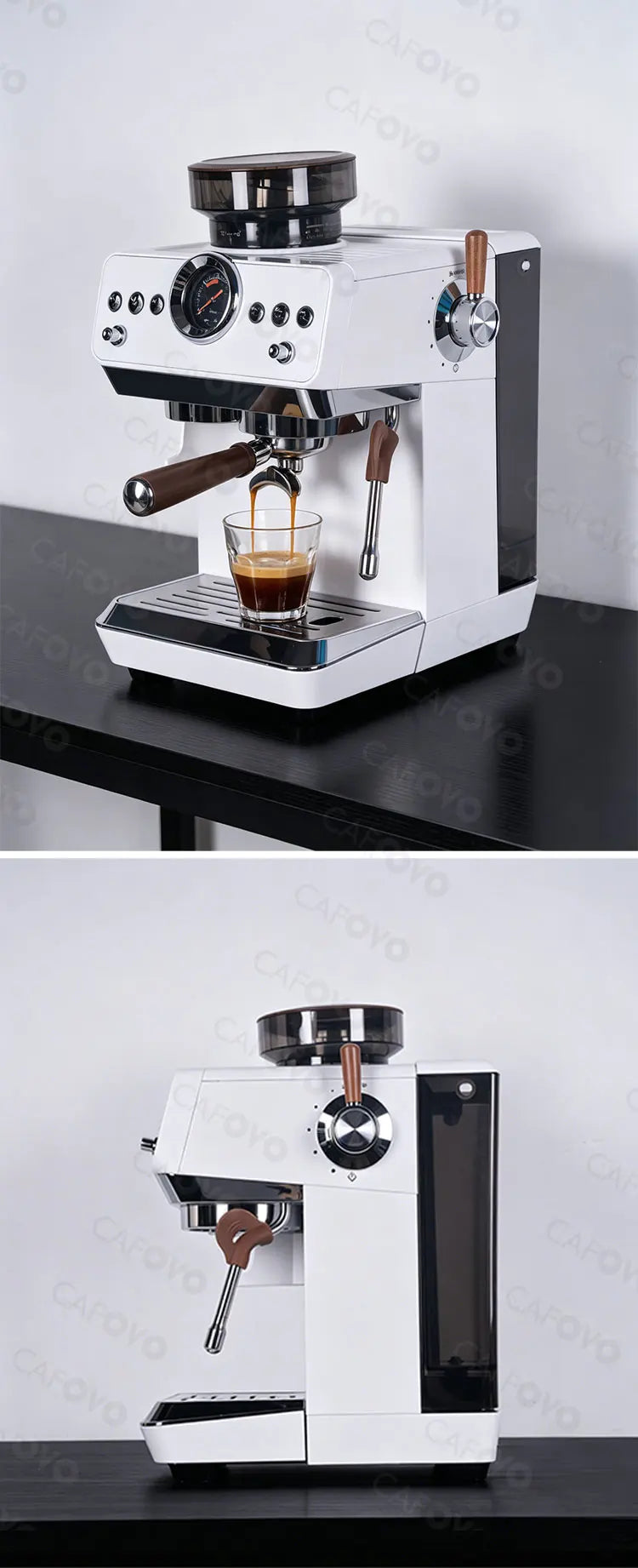 CAFOVO E161G 3-in-1 Semi-automatic Coffee Machine with Burr Grinder Frothing Milk for Home Barista Espresso & Cold Brew 220V