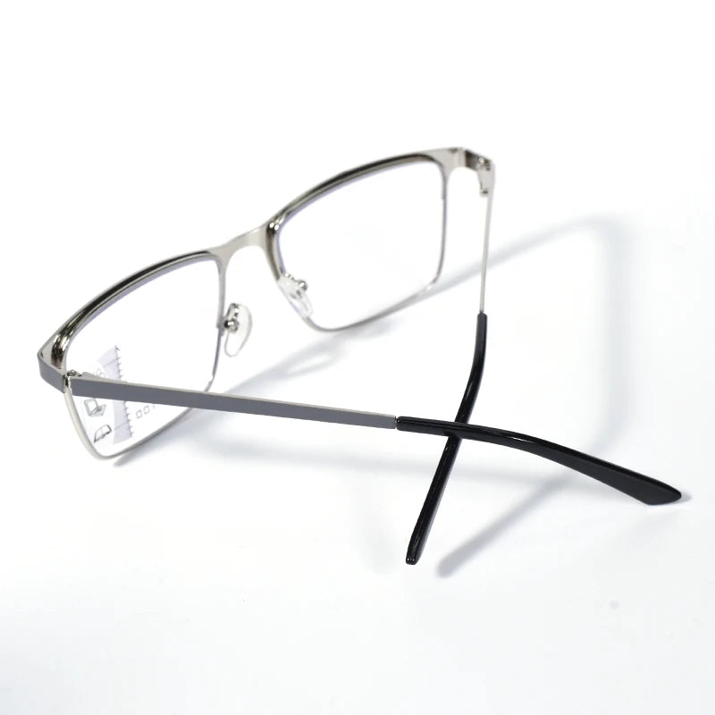 Double Color High Quality Multifocal Reading Glasses Men Women Stainless Steel Frame, Progressive Lens For Blue Light Blocking+1