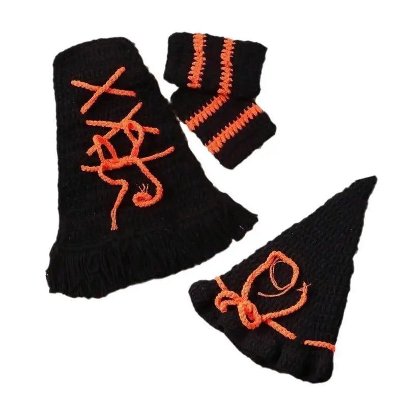 U13F Newborn Witch Costume for Halloween Celebration Knitting Baby Photo Props Outfit for Family Gathering Photography Suit