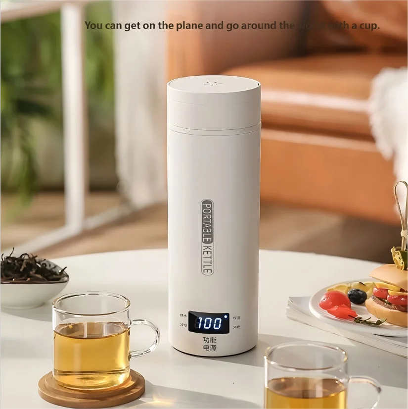 HOMEFISH 450ML Electric Kettles Portable Tea Coffee Kettle Travel Boil Water Thermal Cup Anti-Scald Water Bottle English Menu