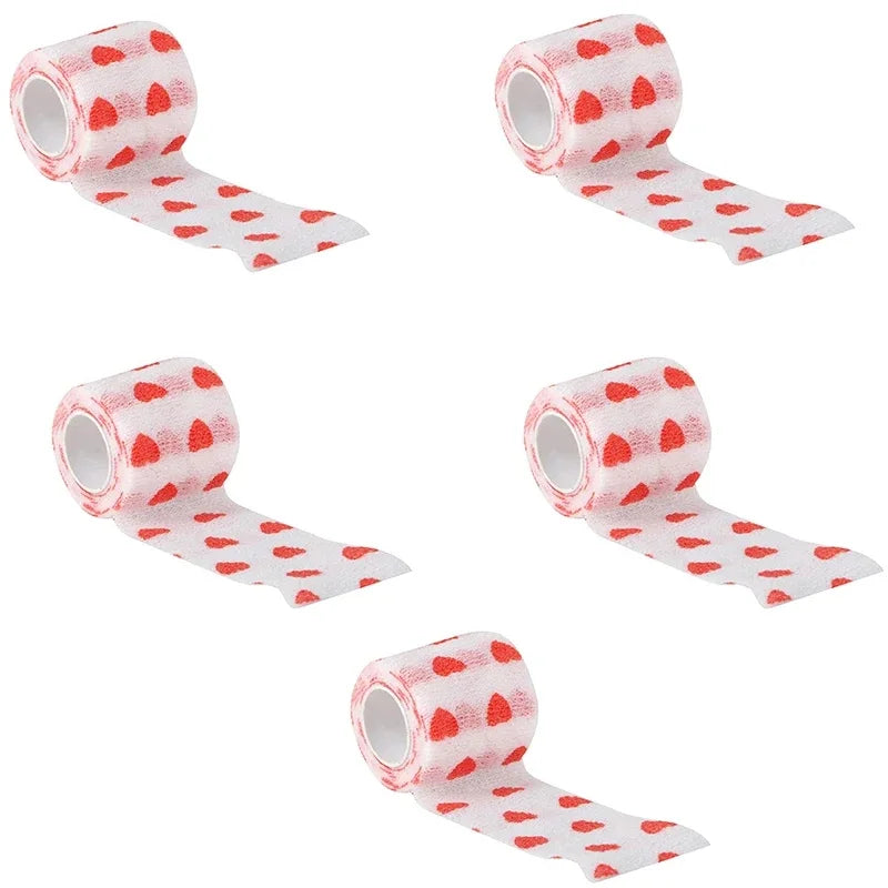 White/Pink Heart And Pink Leopard Tape Tattoo Handle Bandage Anti-slip Athletic Nonwoven Self-adhesive Elastic Bandage Grip