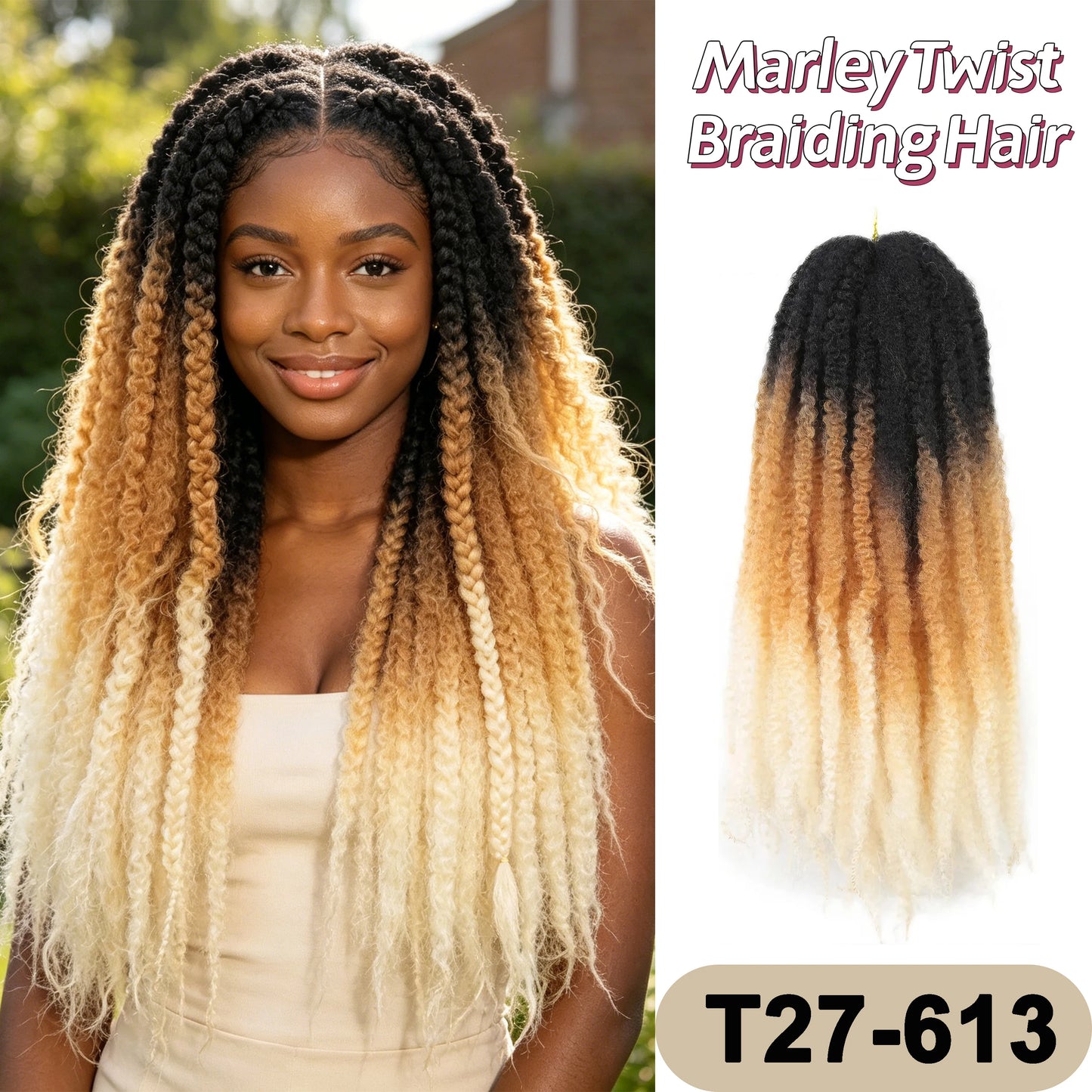 Marley Twist Braiding Hair Pre Stretched Ombre/Solid Colors Afro Kinky Curly Crochet Hair for Faux Locs Jumbo Marley Twists Hair