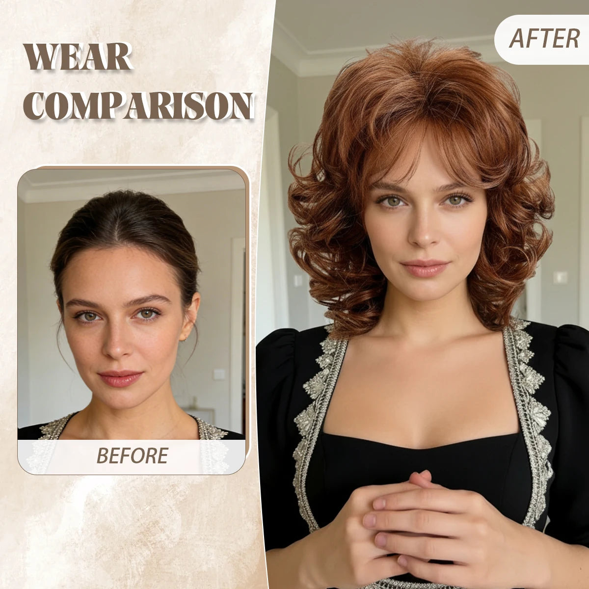 12 Inch Short Curly Wavy Wig with Hair Bangs 100% Imported Premium Synthetic Fashion Hair Wigs for Women