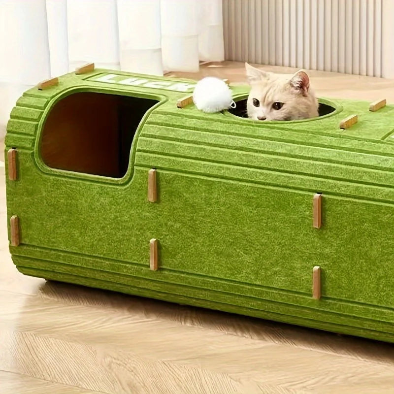 3D Tree-Shaped Cat Condo Large Space Pet Cat Tree with Scratching Posts & Hanging Toys Felt Space-Saving Detachable for Cats
