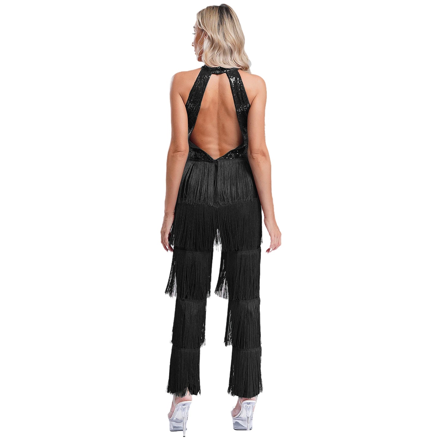 Halloween Hippie Costume womne Vintage 70s Disco Stage Performance Dancing Jumpsuit Singer Sequins Tassel Tango Cha-cha Costumes