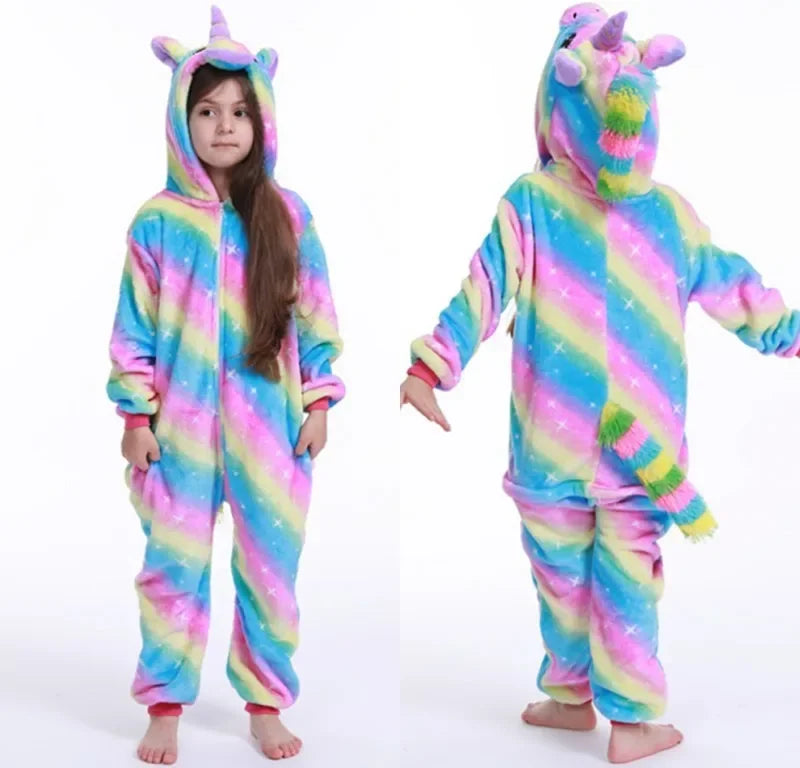 New Winter Unicorn Pajamas For Children Kigurumi Animal Pyjamas Kids Panda Onesie Boys Girls Sleepwear Dinosaur Jumpsuit