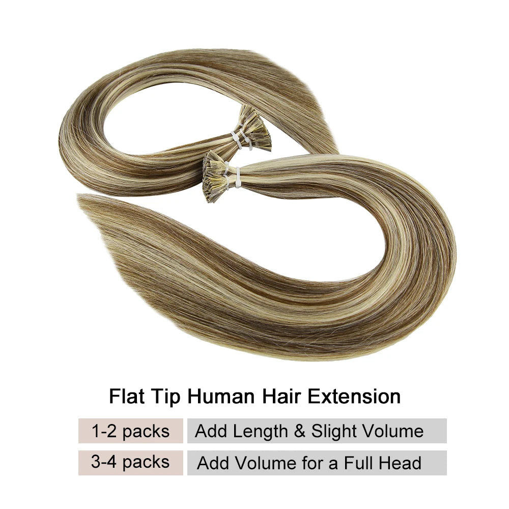 New Flat Tip Hair Extension Human Hair Straight Flat Tip Human Fusion Hair Natural Brazilian Keratin Capsule Real Human Hair 613
