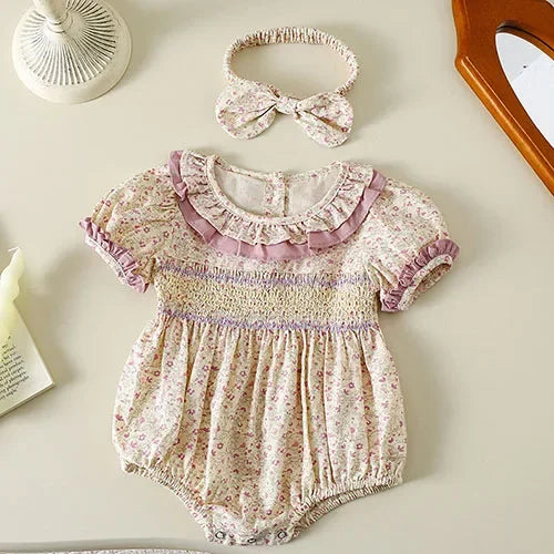 2025 New Summer Toddler Baby Girls Jumpsuit Short Sleeved Cotton Stripe Newborn Baby Girls Romper 0-24M Baby Girls Clothing