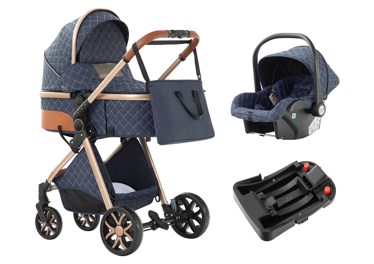 Baby Stroller 3-in-1 Travel System,Adjustable stroller and Accessories Combo Set, One Click Folding.