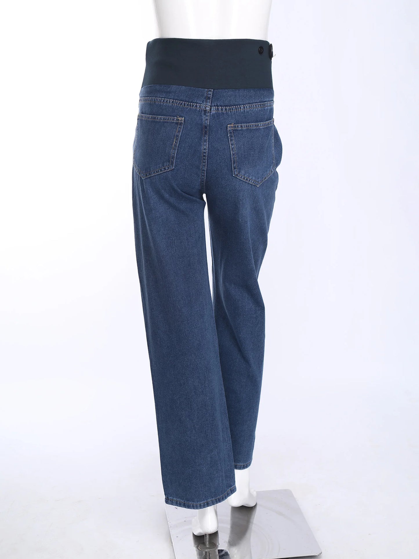 Pregnant Women Fashion Casual Wide-Leg Jeans Adjustable High Waist Belly Support Denim Pants Maternity Clothing for Daily Party