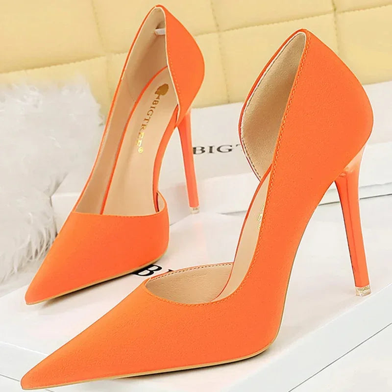2025 New Women 11cm High Heels Wine Green Pumps Plus Size 34-43 Stripper Evening Orange Heels Lady Wedding Bridal Scarpins Shoes