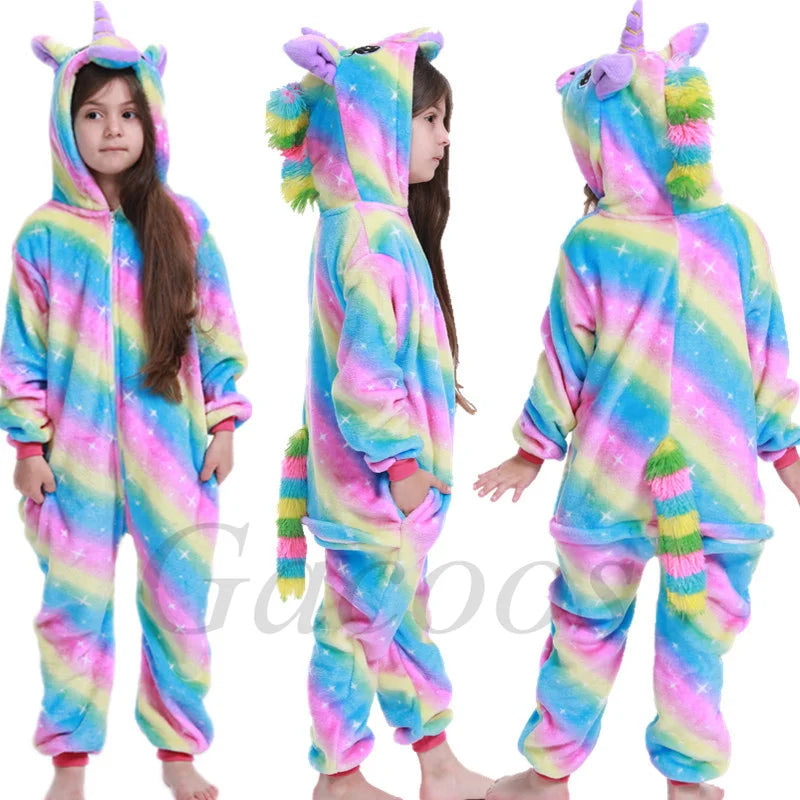 2024 Kigurumi Cat Onesie Kids Unicorn Pajamas For Children Animal Cartoon Blanket Sleepers Baby Costume Winter Boy Girl Jumspuit