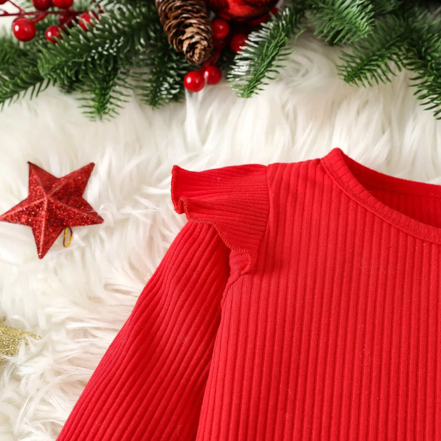 Prowow Baby Girls Christmas Outfits Set Red Bodysuit+Plaid Deer Suspender Dress Set 3pcs My First New Year Costume For Baby 2026