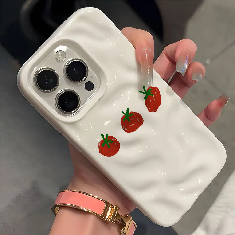Cute Red Tomato Pattern Wave Texture Phone Case For iPhone 17 Pro Max 16 15 14 13 12 11 Pro 15 Plus Shockproof Soft Back Cover