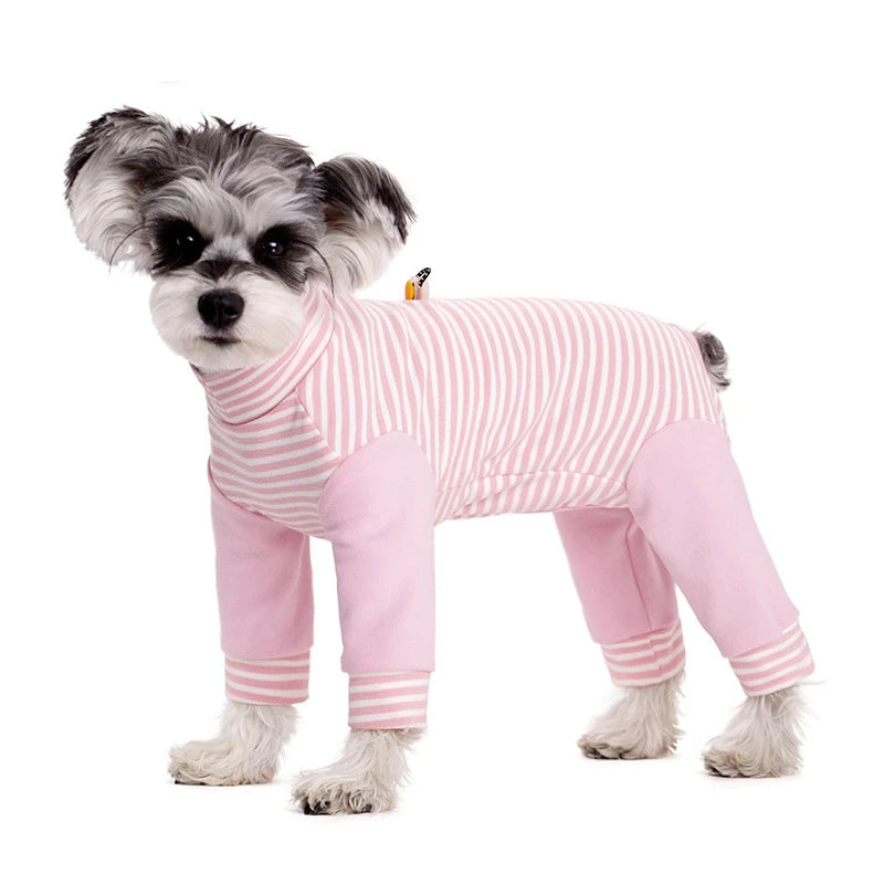 Stripe Fleece Jumpsuit For Small Dogs Winter Dog Clothes Warm Pajamas Dog Long Sleeve Bodysuit Puppy Teddy Chihuahua Clothes