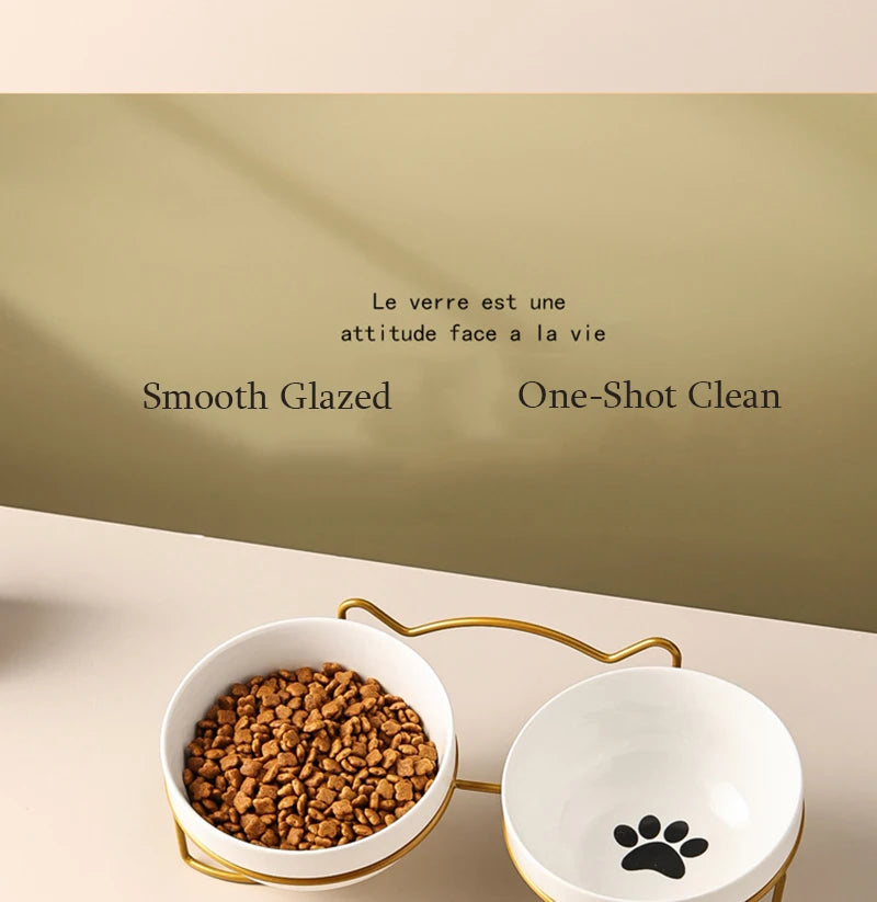500ML Pet Ceramic Bowl Kitten Puppy Ceramic Bowl Water Feeder Cat Food Feeding Dish Dispenser with Raised Stand Cat Accessories