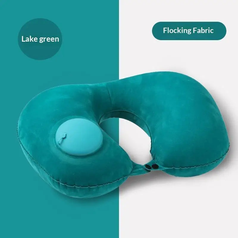 Portable Flocking Inflatable Neck Pillow Foldable Self Filled Travel Cushion Business Trip Camping Outdoor Accessory