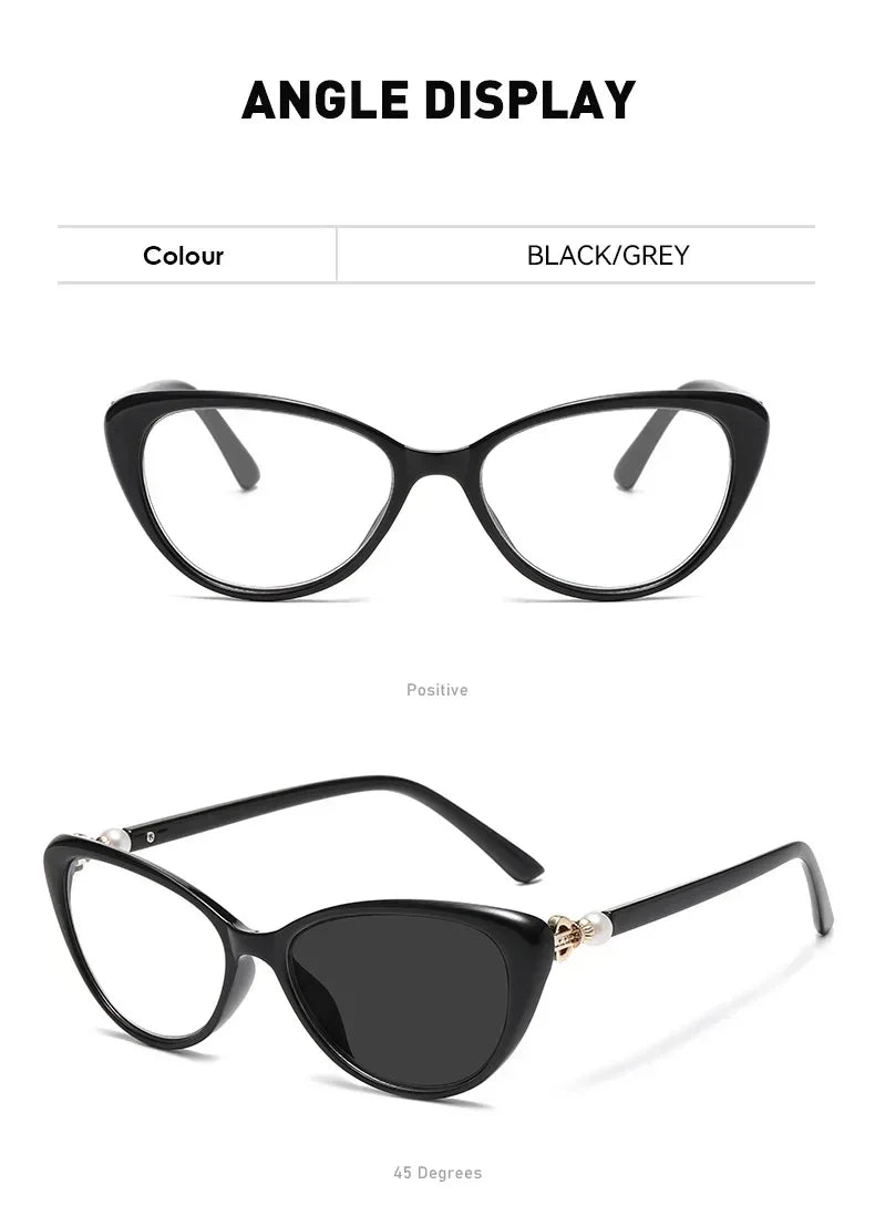 Cat Eye Finished Progressive Multifocal Reading Glasses Unisex Women Men Outdoor Color Changing Bifocal Eyewear Diopter To +4.0