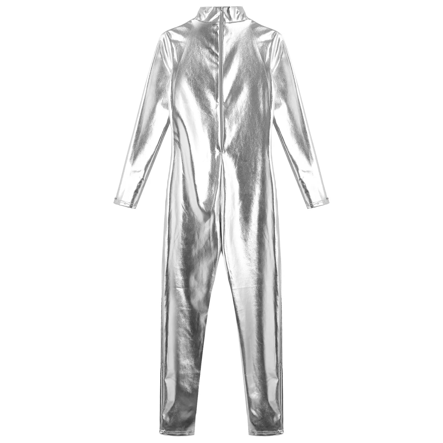 Kids Boys Girls Dance Metallic Jumpsuit Children's Gymnastics Bodysuit Performance Costume Long Sleeve Full Length Leotard