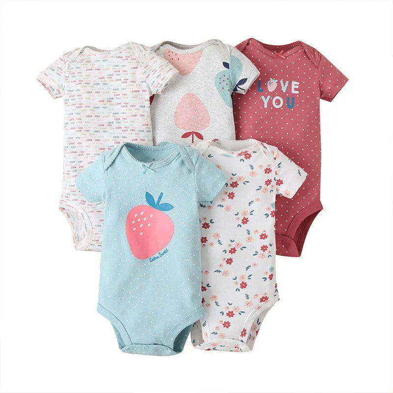 5 Pairs Newborn Baby Bodysuit Short Sleeve Infant Jumpsuit Short Sleeve Cotton Overalls Newborn Infant Jumpsuit  Kids Baby Roup