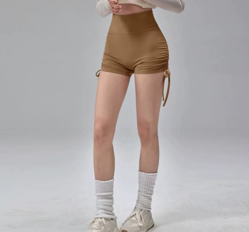 High Waisted Sports Shorts, Summer Fitness Shorts, Drawstring Straps, Quick Drying Running and Dancing Three Quarter Pants, Wome
