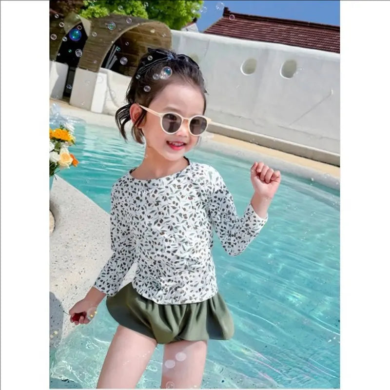 2026 Summer Kids Girls Swimwear Clothes Set Top+Bottom Shorts +Hat For Children's Bathing Swimming Suit Beach Teenage Outfits