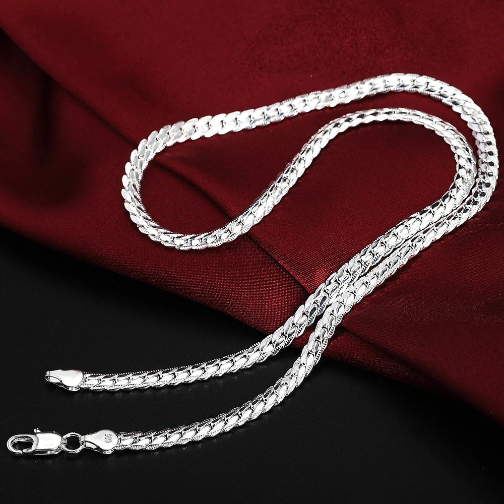 Hot 925 Sterling Silver 6mm Side Chain 16/18/20/22/24 Inch Necklace For Women Man Fashion Wedding Engagement Jewelry Gifts