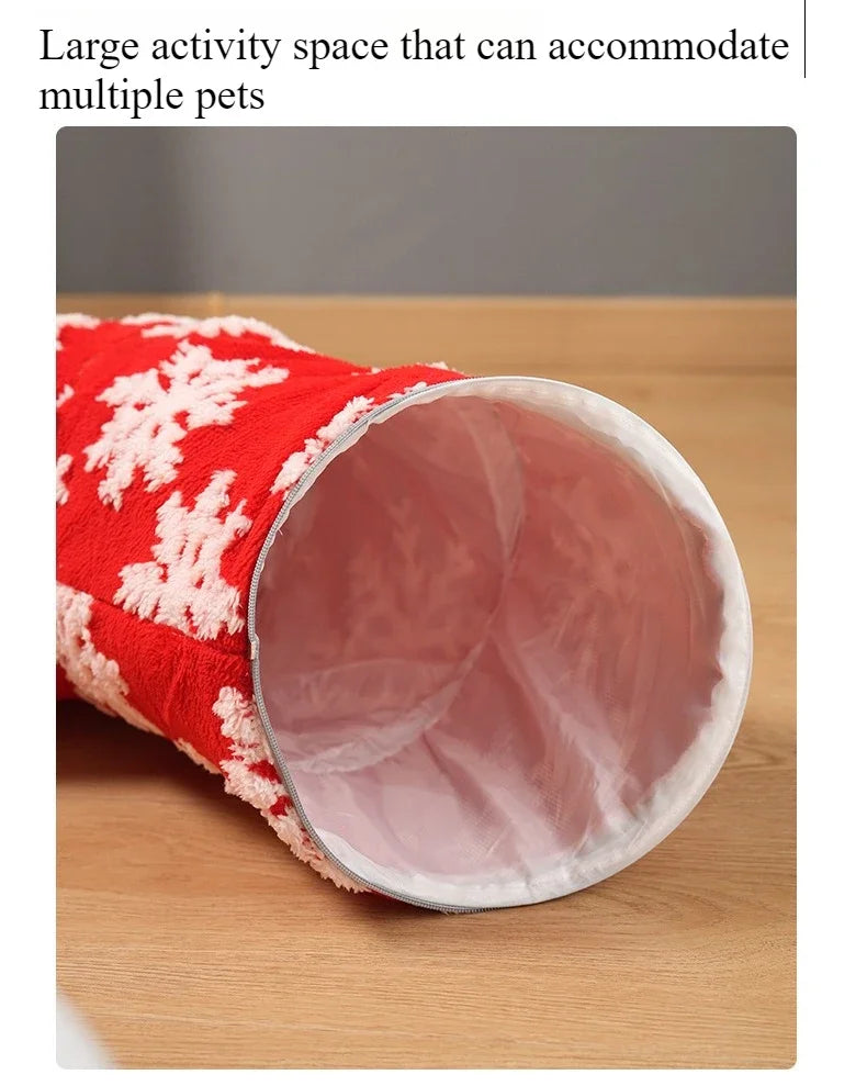 Round Donut Cat Beds Christmas House Soft Plush Pet Mat for Puppy Cushion for Cats To Hide 2 in 1 Tunnel Cats Sleeping Sofa Noel