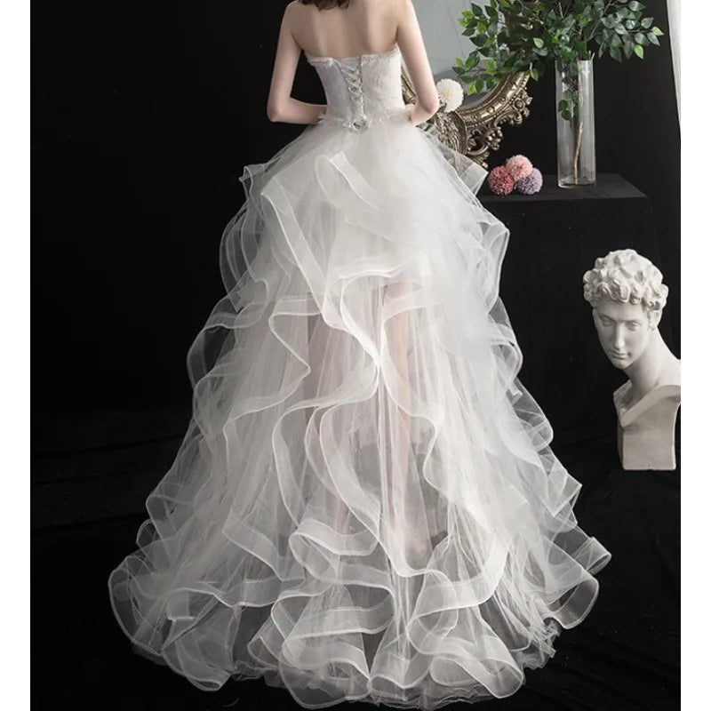 New Front Short Long Back Strapless Wedding Dress Sweet Bride Dress