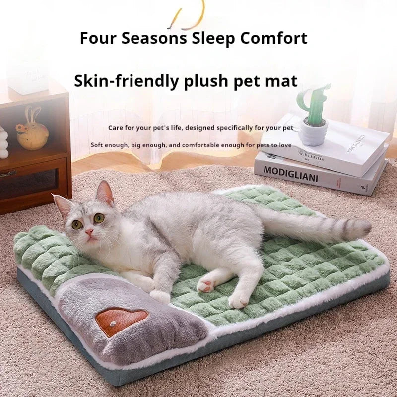 2024 NEW Winter Warm Dog Sleeping Mat Comfortable Dog Bed Plush Pet Mat for Small Medium Large Dogs Square Puppy Bed with Pillow