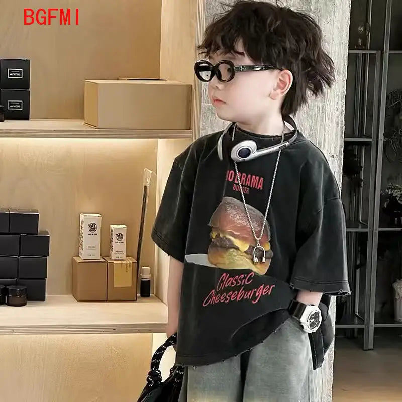 Baby Summer Clothes Boys Teen Suits 2025 New Kids Outdoor Clothes Letter Short Sleeve T-shirts + Denim Shorts 2 Piece Set 2-10Y