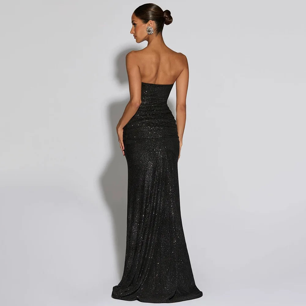 Townlike Slim Bodycon A-line Maxi Long Dress Women 2025 Summer Dress Ribbon Sparkle Glitter Nightclub Sexy Party Dresses