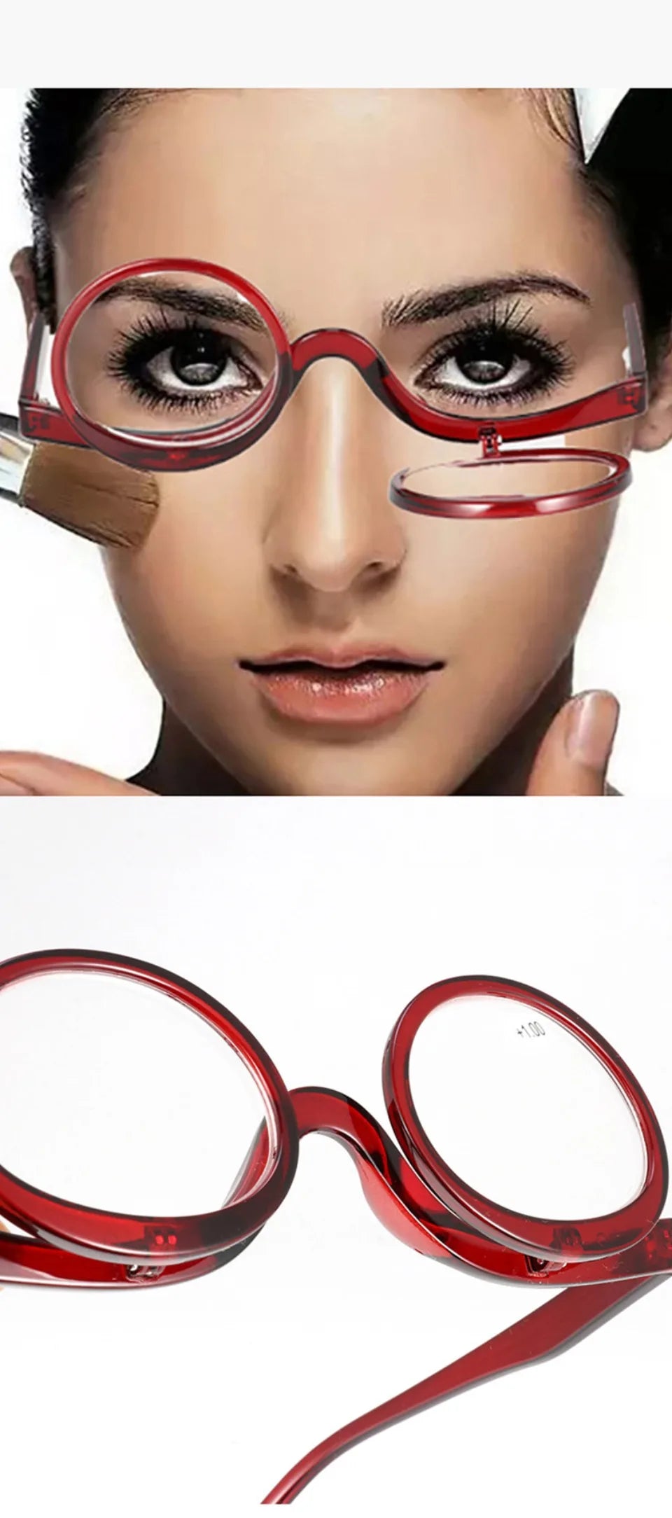 NONOR Makeup Readers Flippable Dual Lens Fashion Reading Glasses for Women Eyeglasses Diopter +1.0 +1.5 +2.0 To +4.0