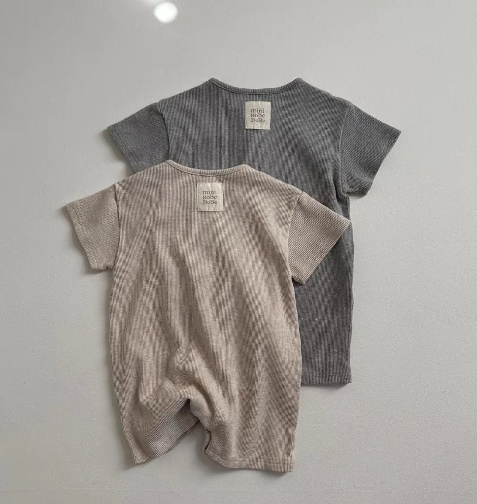 2025 Summer New Baby Short Sleeve Romper Boy Girl Newborn Solid Simple Jumpsuit Cotton Infant Toddler Casual Clothes 0-24M