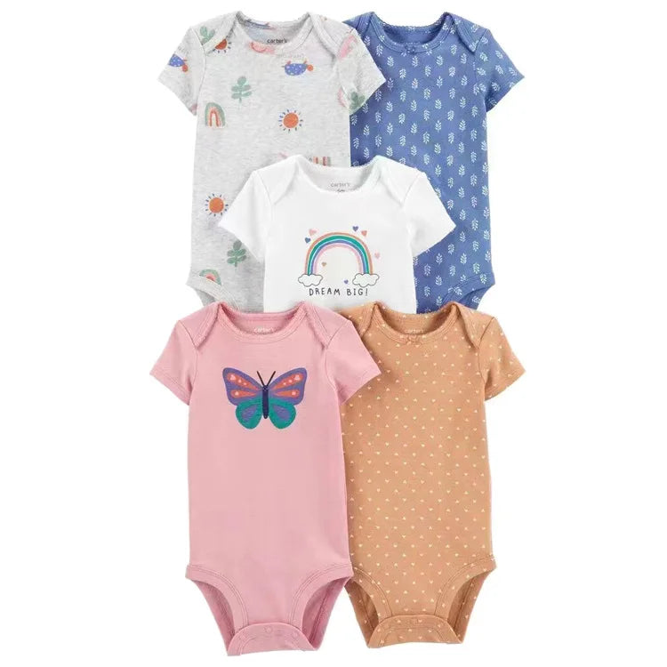 LIEMEI (Baby 0-24M)5 pcs Baby New  Romper Summer Onesie Pajama Cotton Boy Girl Clothes Newborn Zipper Footies Jumpsuit Short-Sle