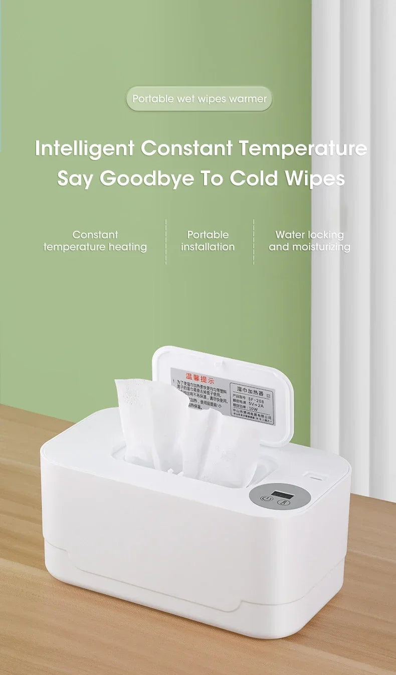 Portable USB Baby Wipe Warmer With LED Display Wet Towel Dispenser Heating Box For Home Car Travel Diaper Changing
